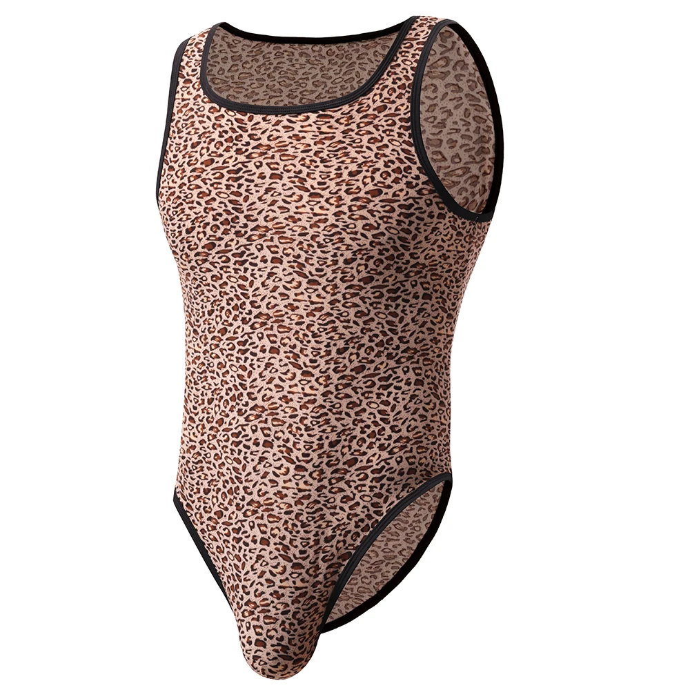 Men's Jumpsuit Leopard Print Elastic One-Piece Cut Seaside Beach Swimming Jumpsuit Comfortable And Sexy Shapewear 2025 New Style