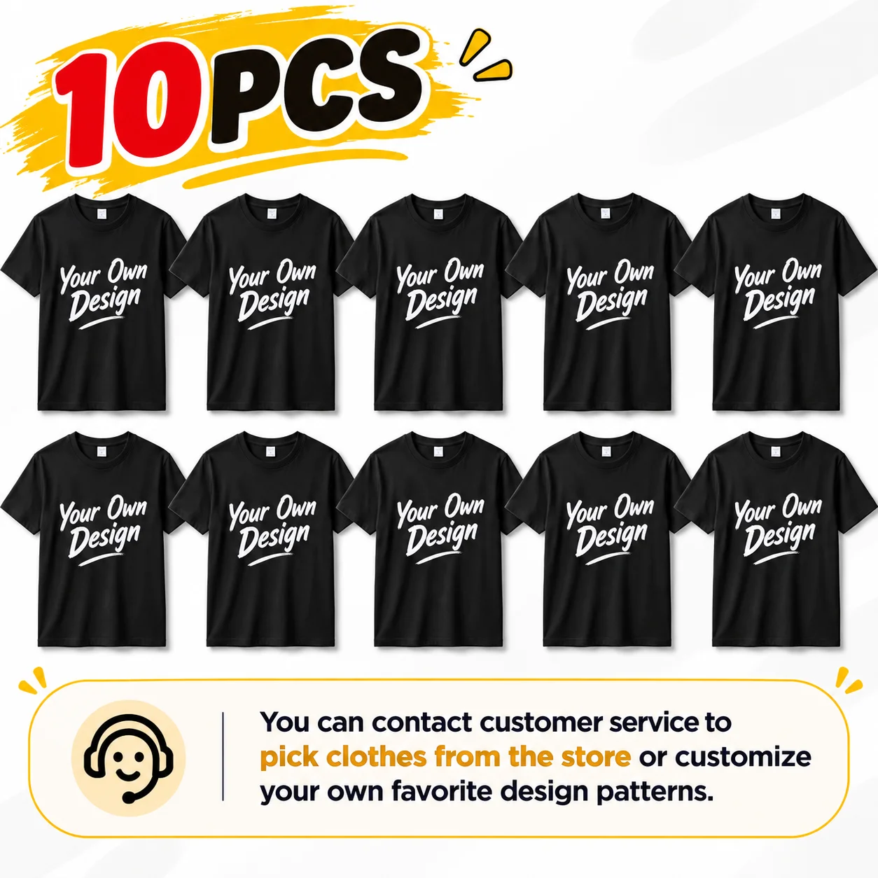 Cotton 10Pcs Bulk Custom T-Shirts, Personalized Your Own Design Short Sleeve Tee For Team Family Party