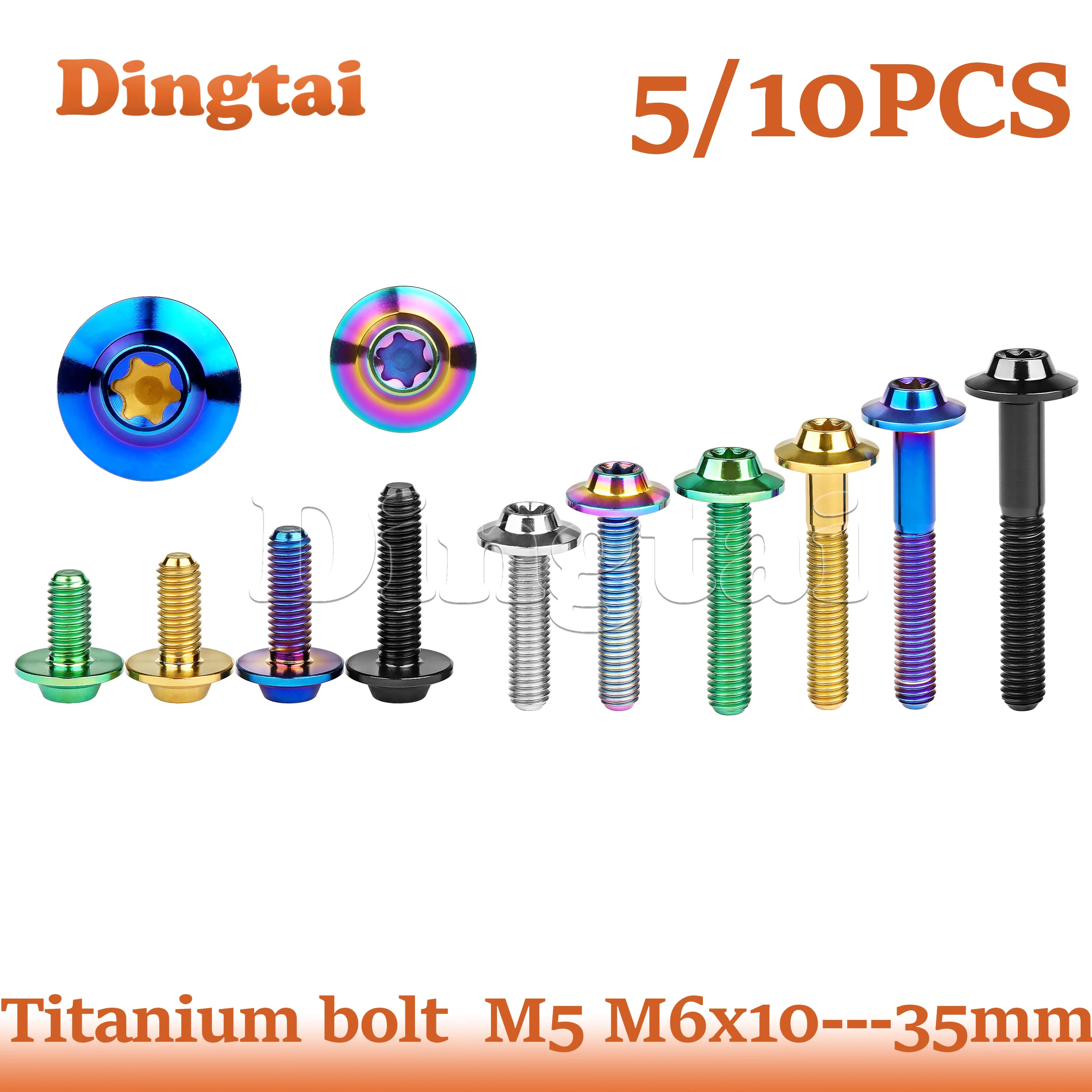 

Dingtai Titanium Bolt 5/10PCS M5/M6x10 12 15 20 25 30 35mm Titanium Torx head Screws for MTB Road Bike