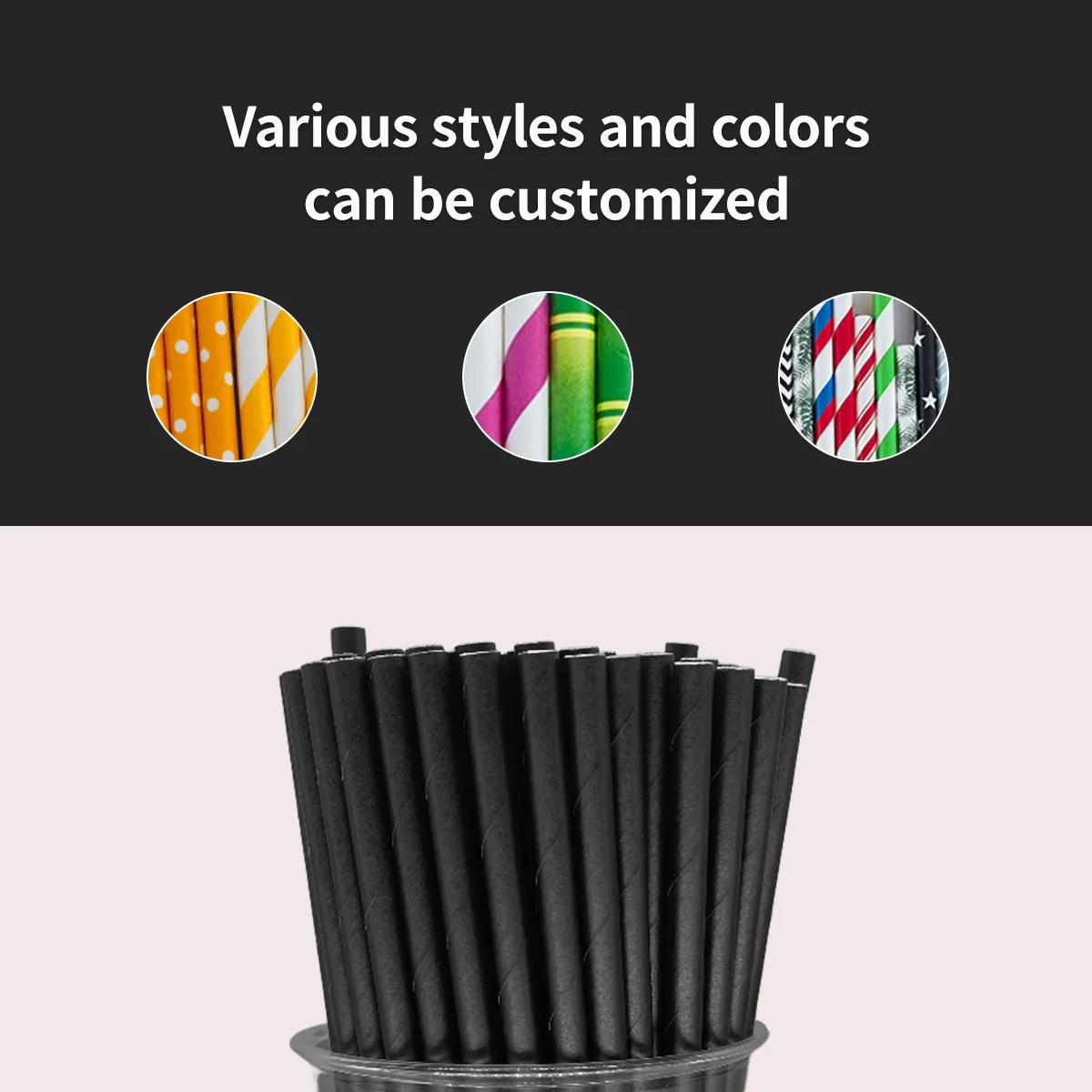 6*197MM Black Blowholes Cocktail Size Eco-Friendly, Compostable, Long-Lasting Paper Straws--10000 Pcs