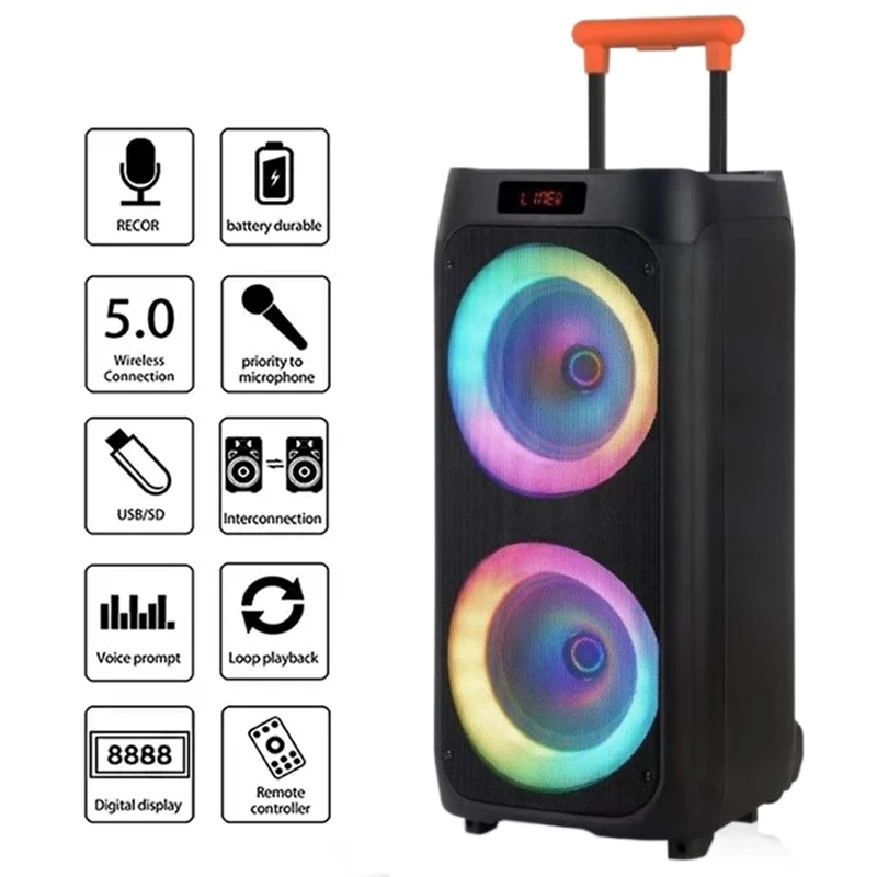 NDR-1096A Peak Power 6000W Double 8 Inch Large Size Outdoor High Quality Stereo Karaoke Music Bluetooth Speaker USB/TWS/FM Audio