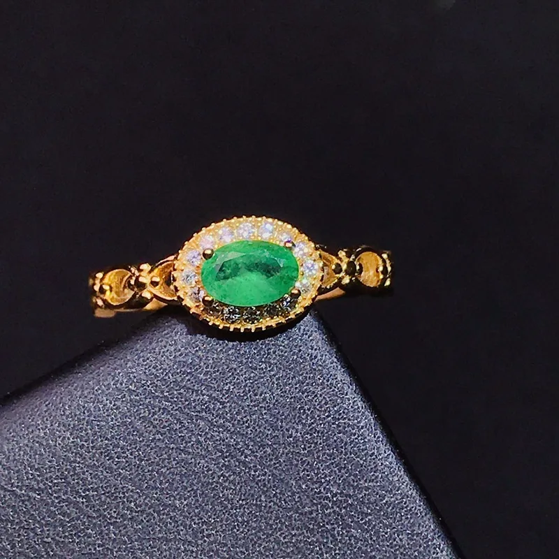 

Emerald Ring Natural Supports Identification 925 Silver Inlay