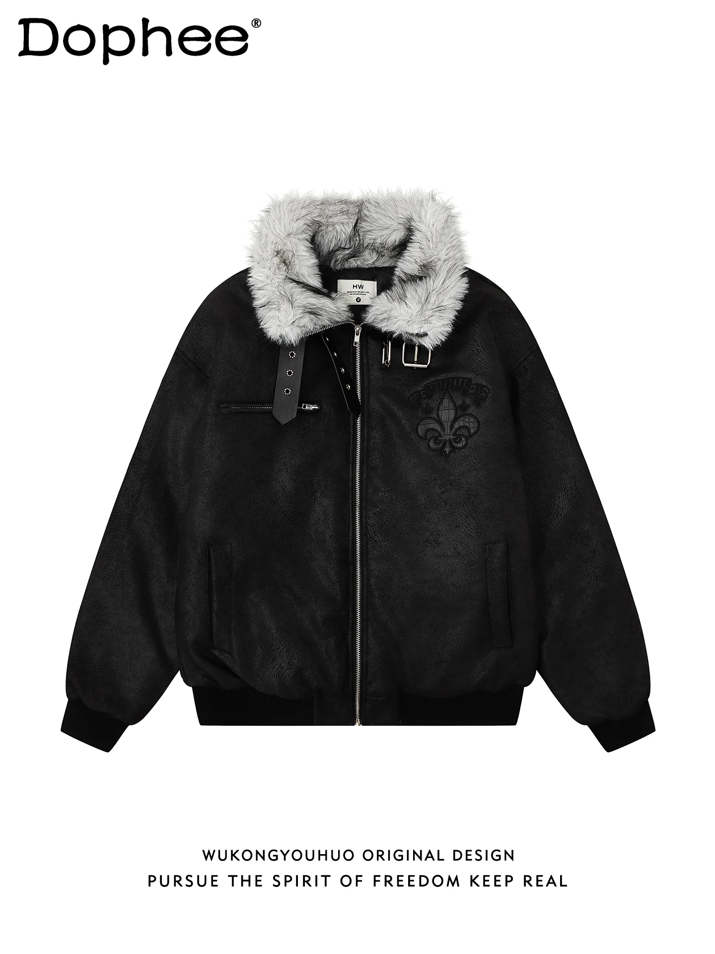 

American Retro Fashion Trendy Fur Collar Short Jacket Stylish Men's High Street Thickened Warm Coat