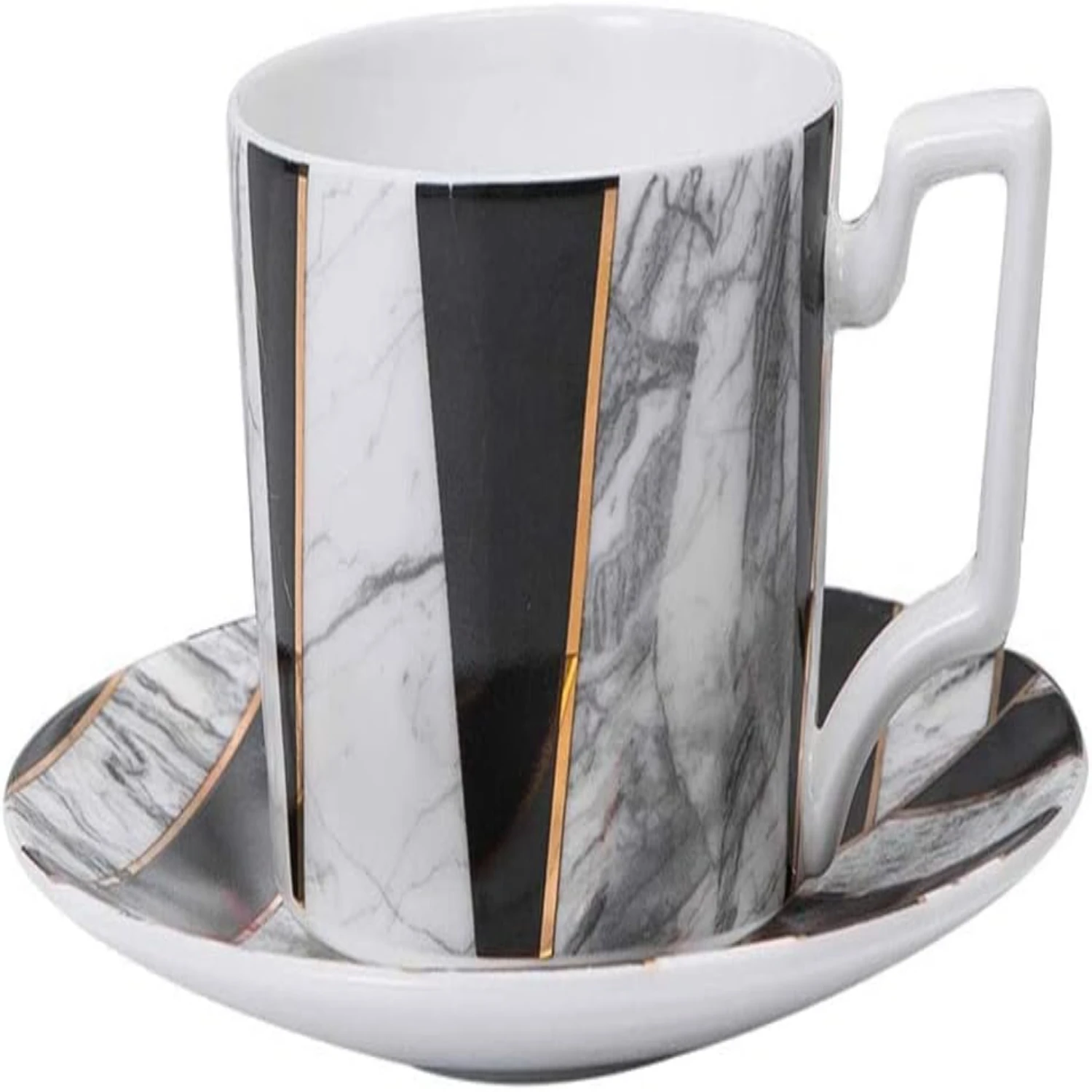 phoria Marble Ceramic Coffee Mug Set with Saucer - Portable Handle, Modern Kitchen Must-Have, Exquisite Luxury for Daily Routine