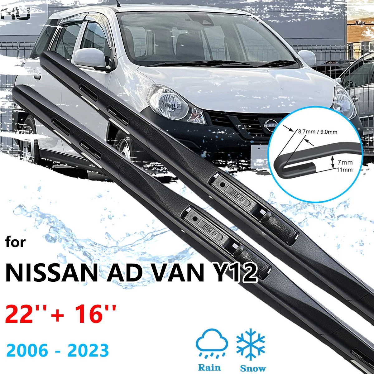 

2x For Nissan AD Van Y12 2006~2023 Front Wiper Blades Boneless Frameless Rubber Windshield Windscreen Cutter Brushes Accessories