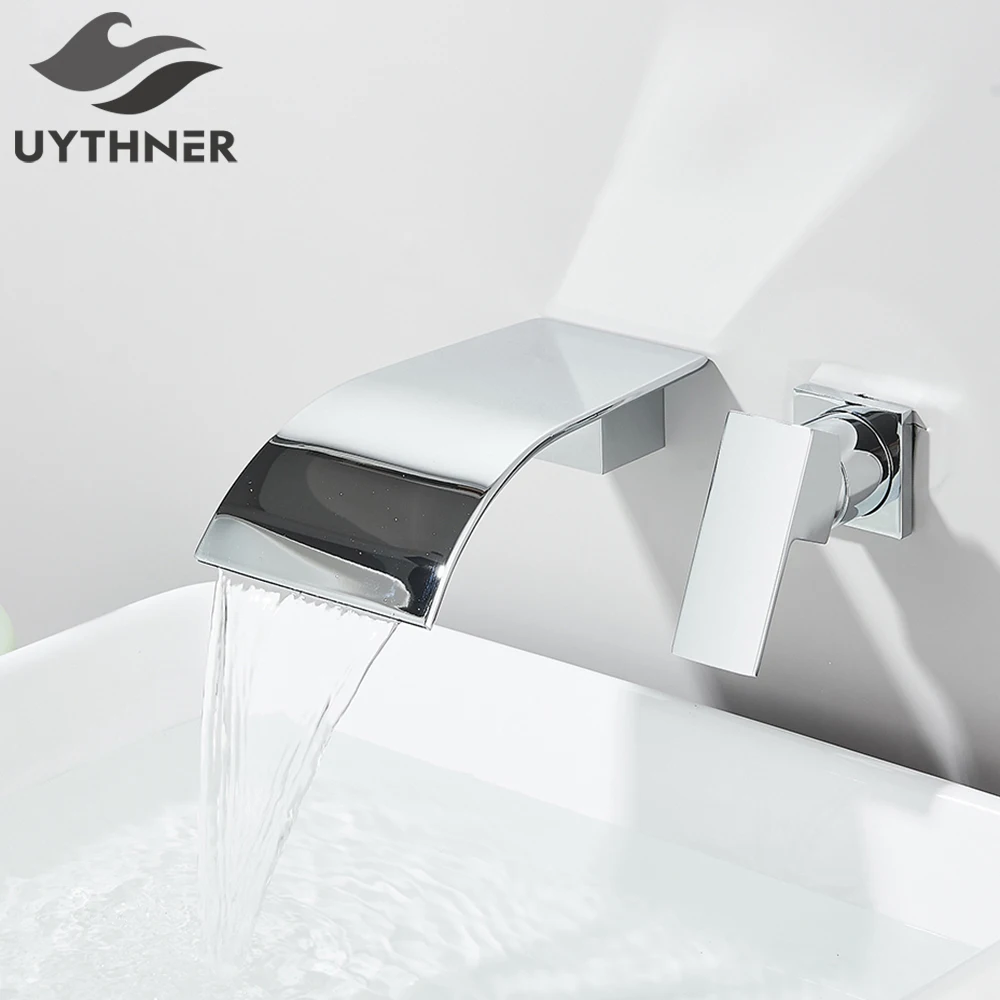 

Chrome Waterfall Basin Faucet Single Handle Bathroom Bathtub Faucet Wall Mounted Basin Sink Mixer Tap Brass Waterfall Spout