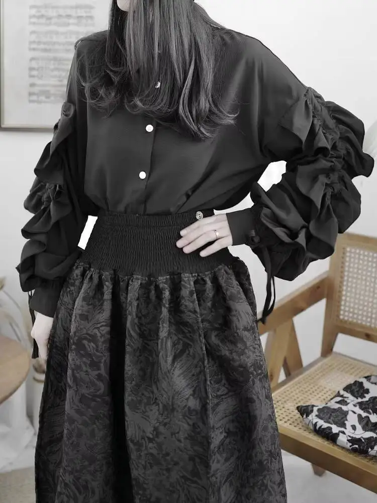 

Ladies Long Sleeve Shirt Spring And Summer New Style Personality Wrinkle Sleeve Design Fashion Popular Loose Large Size Shirt