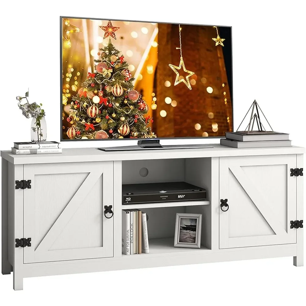 

Modern Farmhouse TV Stand for 65 Inch TV Entertainment Center With Storage and Open Shelves Bedroom (White for 32