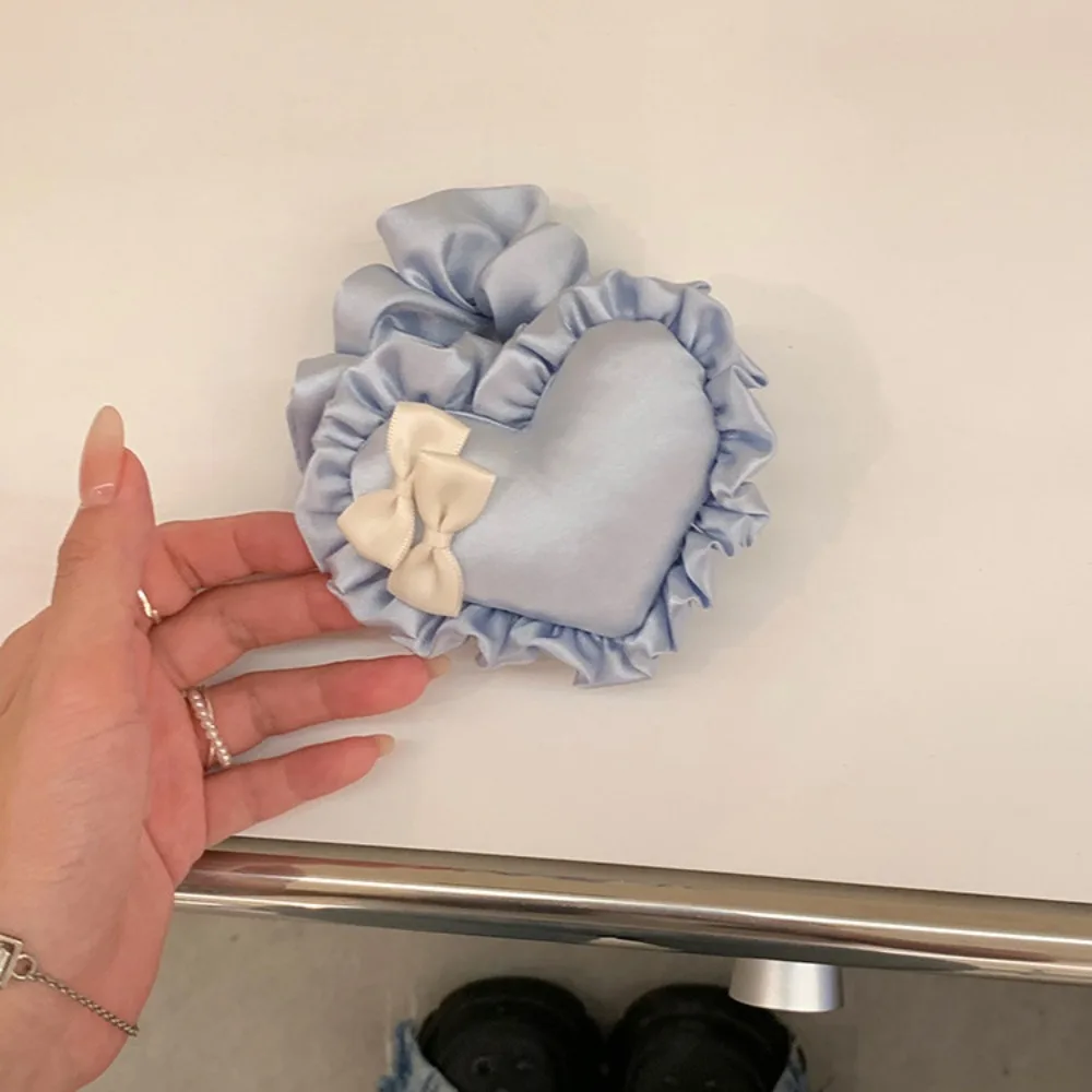 Delicate Sweet Love Heart Scrunchie High Resilience Cloth Bow Hair Tie Elastic Ponytail Holder Small Pillow Hair Tie Daily