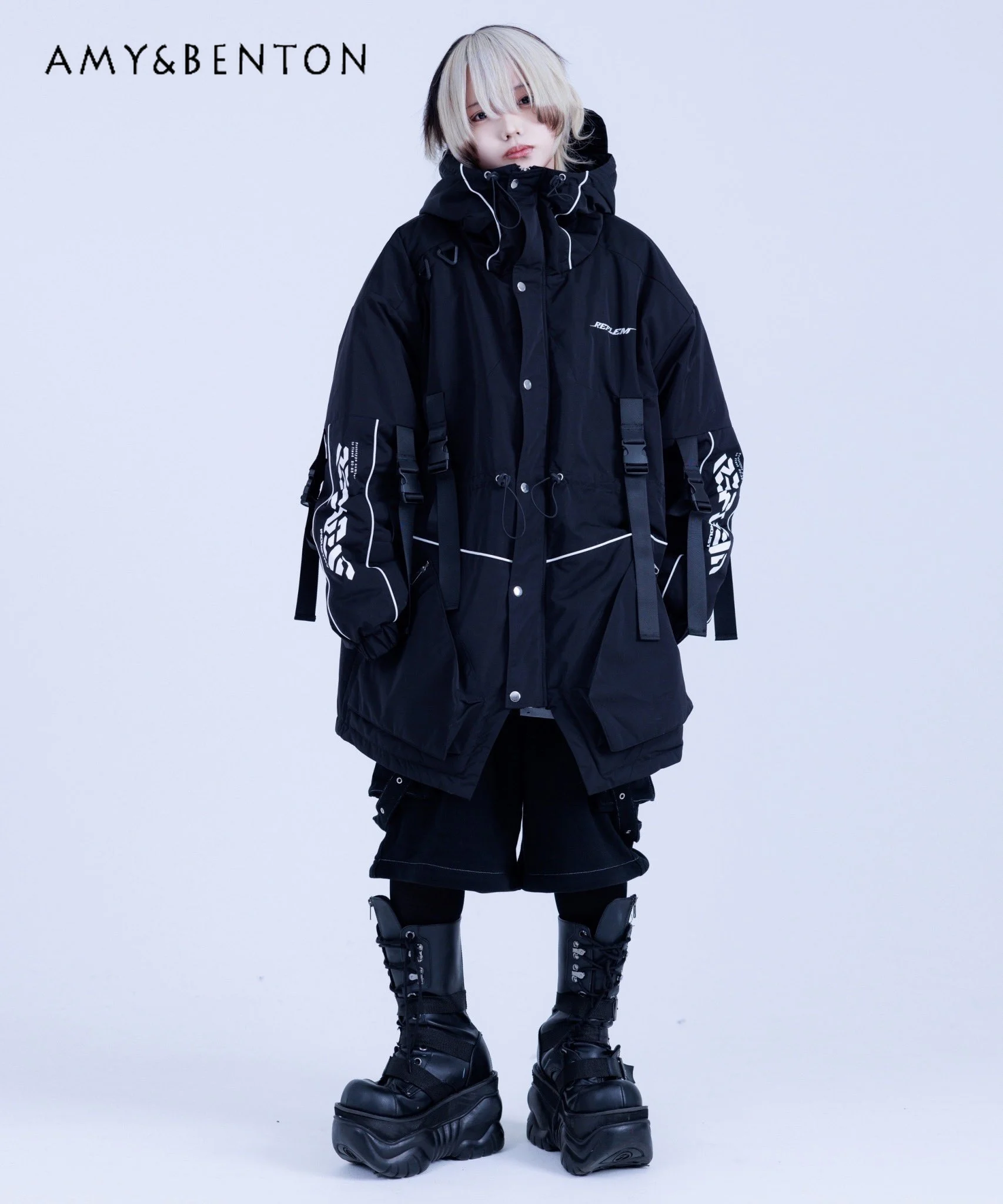 Japanese Mine Mass-Produced Gothic Patchwork Thicken Hooded Jackets for Women 2024 New Harajuku Street Y2K Oversized Jackets