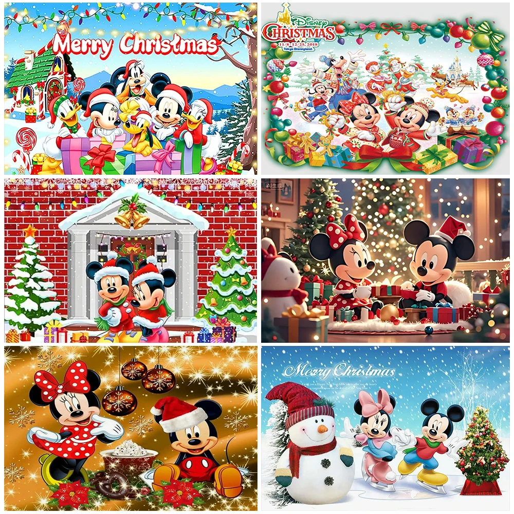 

Cartoon Disney Mickey Minnie Mouse Xmas Party Decoration Merry Christmas Backdrop Photography Background Kids Gift Room Banner