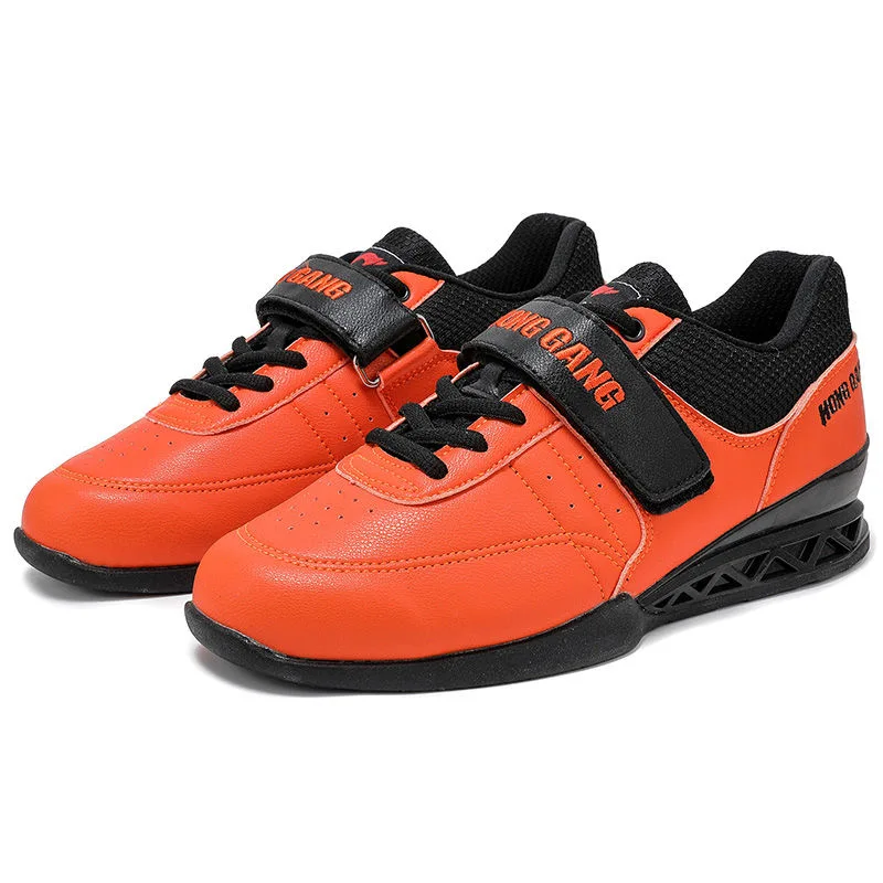 Chaussures de sport orange pour hommes et femmes, baskets unisexes en cuir à nervures dures, chaussures de squat pour couples, entraînement de poids, nouveau, 2024