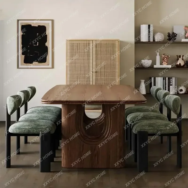 XXsolid wood dining table and chairs household dining table rectangular log light luxury creative dining table