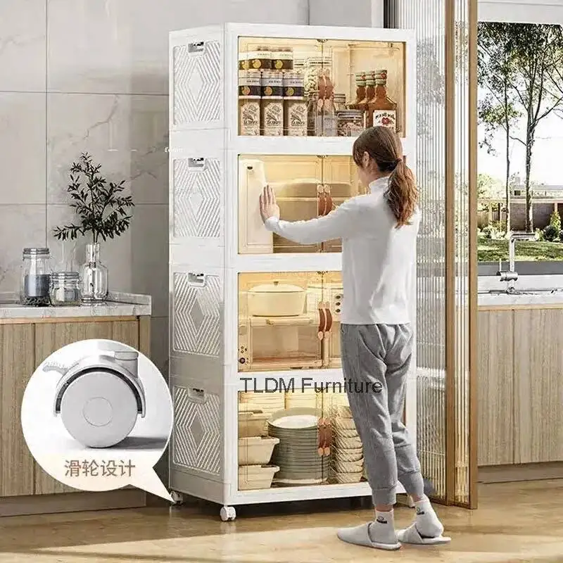 Multi-layer Restaurant Study Wheels Plastic Storage Rack Home Kitchen Sideboards Collapsible Bedroom Cabinets Locker  with