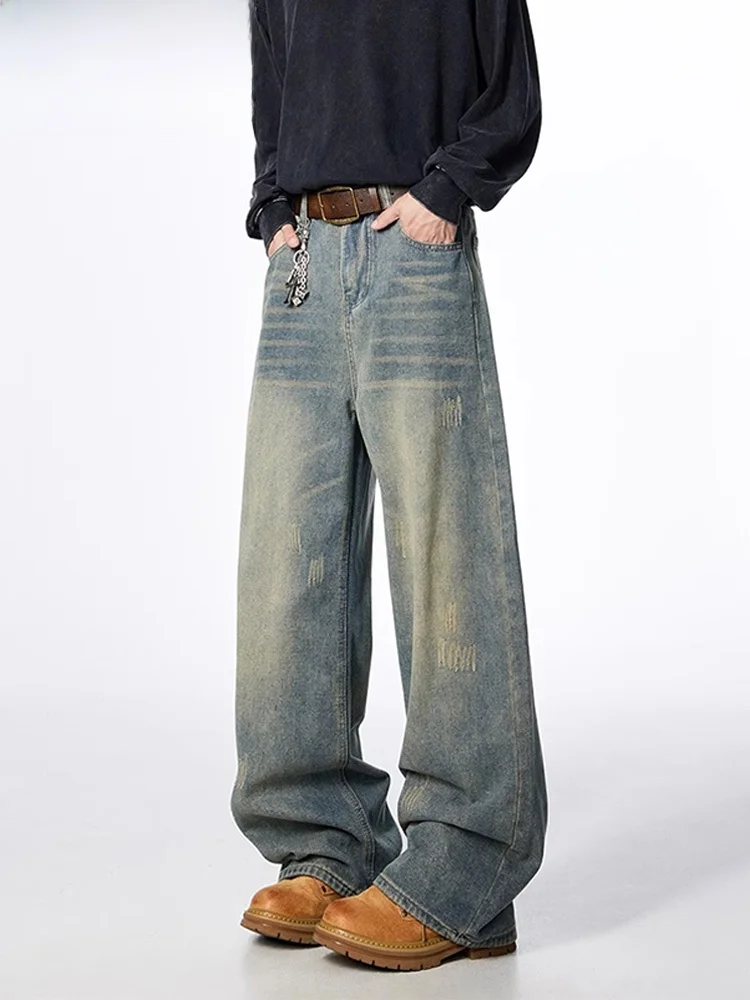 

Мужские джинсы Wassup Happy American Retro, летние новые свободные брюки с прямыми штанинами, осень-зима, широкие брюки с высокой талией, хлопковые брюки...