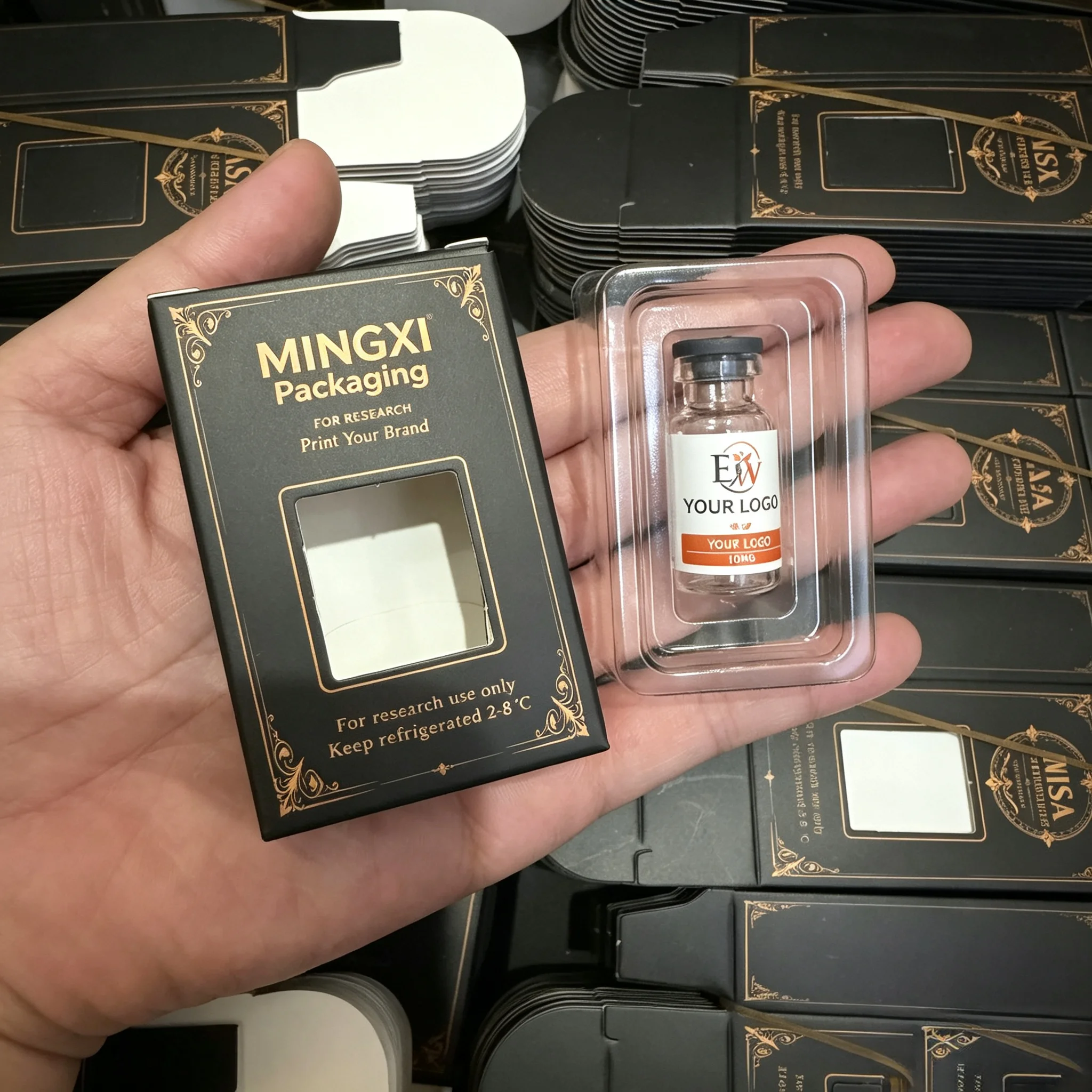 Free Custom Logo Peptide Paper Box & Vial Labels,1 Pack Window Box With Blister Tray,Holographic Custom Craft For 3ml 10ml