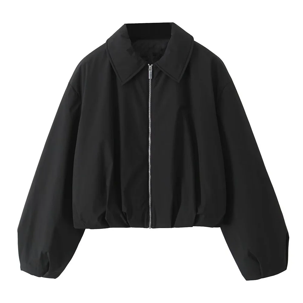 

Осенний новый продукт, женская модная простая короткая хлопковая куртка с воротником и длинными рукавами, пальто