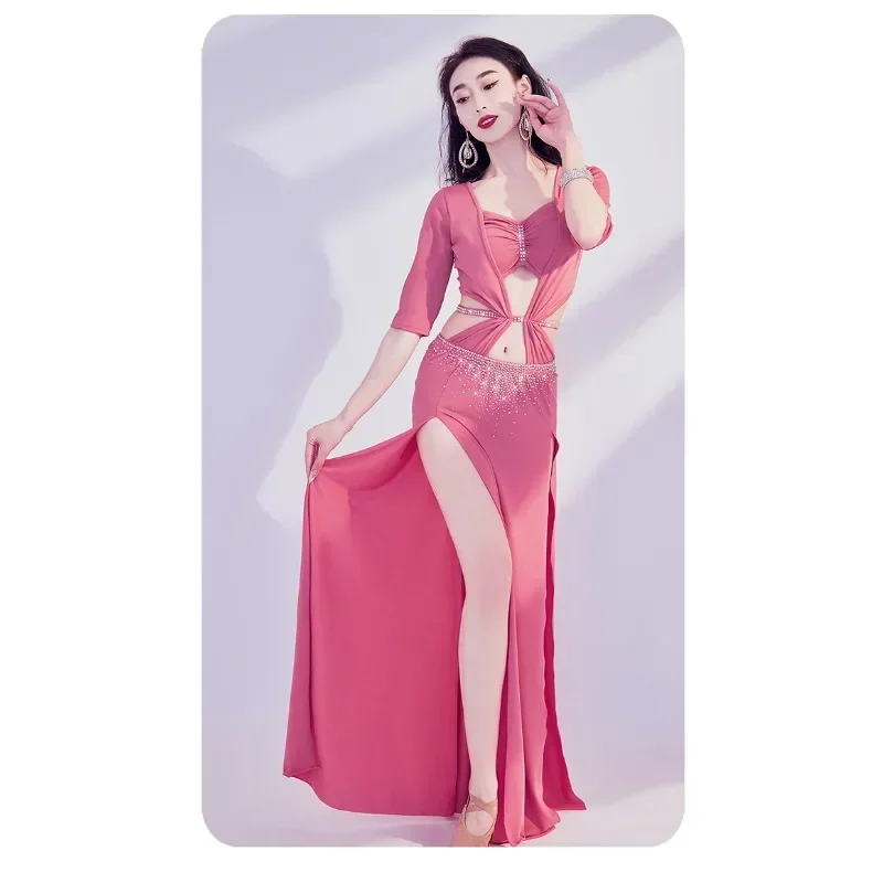 Trajes de dança do ventre feminino personalizado de uma peça brilhante roupas prática vestido dança oriental roupas de desempenho profissional