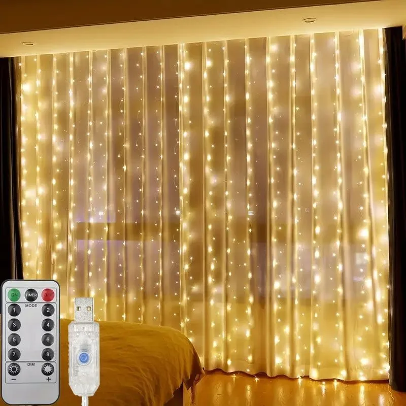 

LED Copper Wire Lights Curtain Lights String USB Remote Control Christmas Wedding Bedroom Decoration
