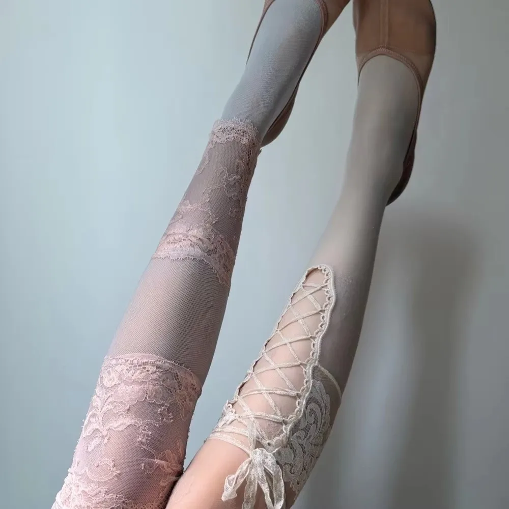 Vintage Lace Tie Stockings Princess Dress Lolita Ballet Style Over The Knee Socks Retro French Sweet Skirt Stockings Gift