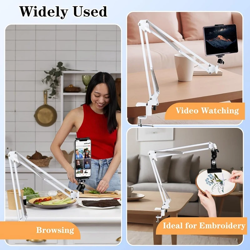 Adjustable Embroidery Hoop Holder For Handwork, 360° Rotatable, 3-In-1 Hoop/Tablet/Phone Holder Desktop Stand