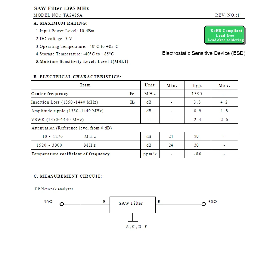 (10 قطعة) رمز TA2485A KU العلامة التجارية الجديدة الأصلية 1395 ميجا هرتز مرشح SMD SAW المعبأ في المخزون #3