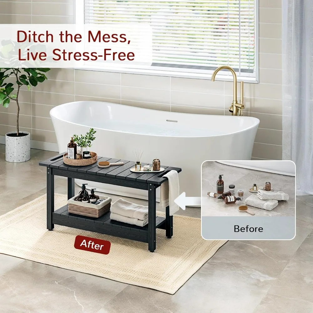 Shower Bench with Storage Shelf and Handles