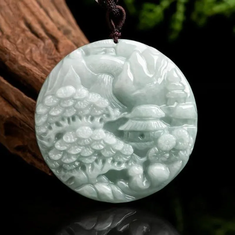 

Natural Jadeite Landscape Brand Glutinous Seed Pendant Jade Pendant Men's and Women's Popular Pendant