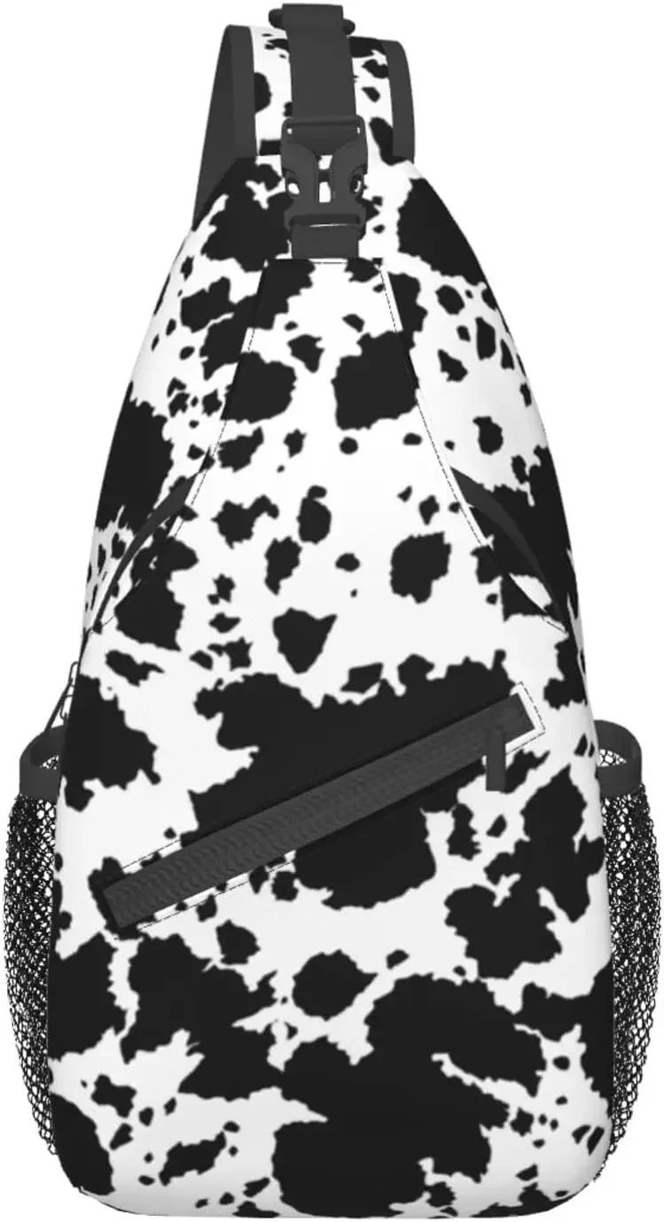 

Cow Print Sling Bag Crossbody Shoulder Backpack Black Milk Cow Print Farmhouse Animal Skin Pattern Chest Bag Rustic Cowhide