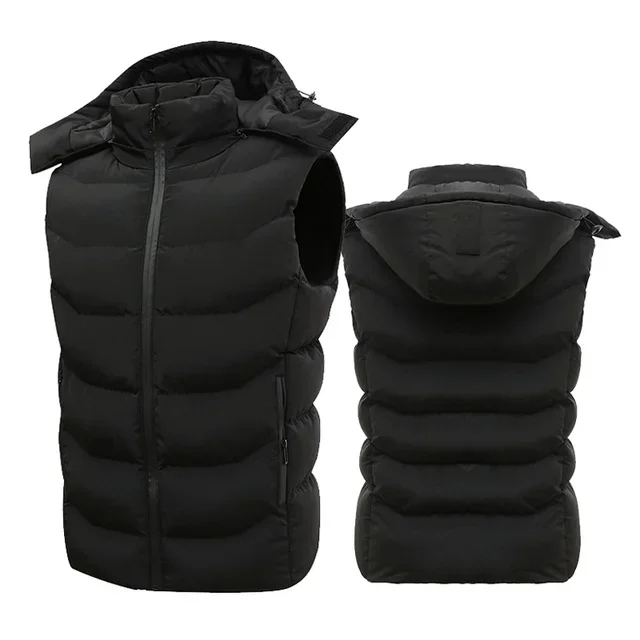 

Men Winter Hiking Vest Coats Trekking Hunting Warm Thick Waistcoat Hat Detachable Cotton Sleeveless Camping