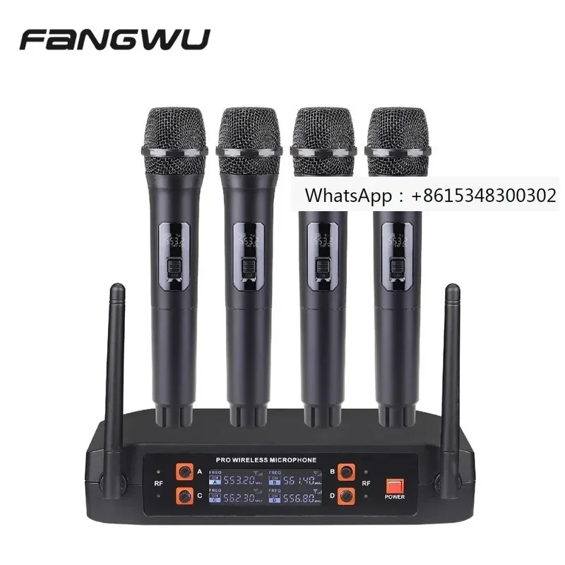 4 Channel Fix Frequency 50m Vhf Plastic Wireless Handheld Microphone For Home Ktv