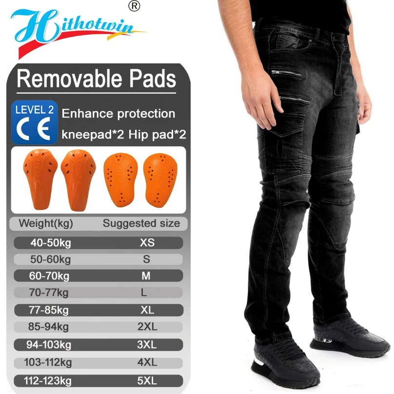 

Men Motorcycle Jeans Protective Gear Motorbike Trousers Zipper Blue Motocross Pants Riding Four Seasons Hi07
