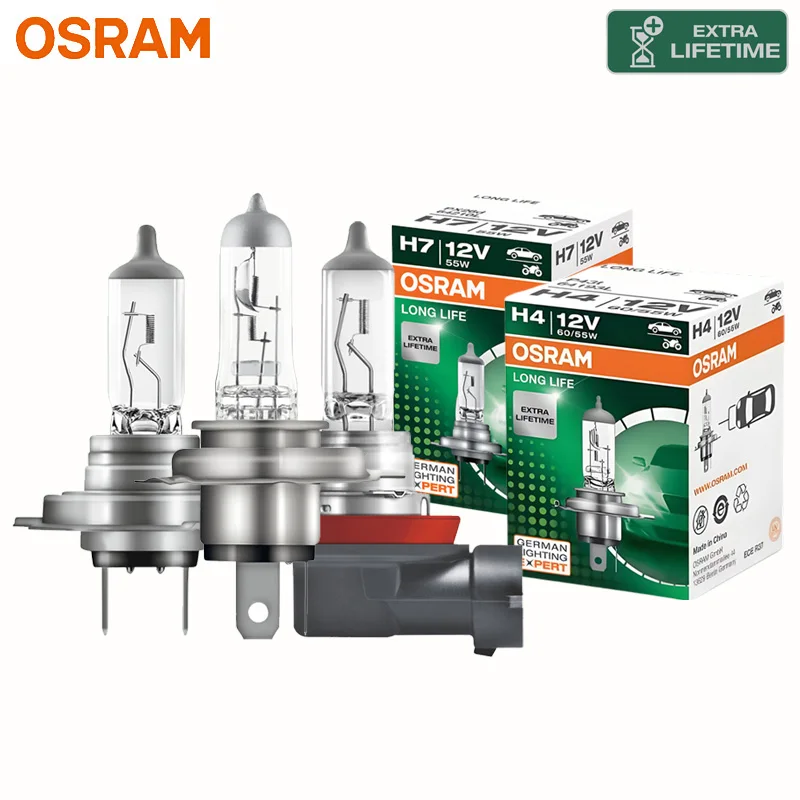 OSRAM Halogen H1 H3 H4 H7 H11 HB3 HB4 HIR2 LONG LIFE Car Original Head Lamp 9005 9006 9012 12V 3200K White Bulb Durable Fog Lamp