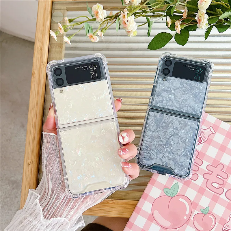 Bling Glitter Fantasy Sequin Shell Pattern Phone Case for Samsung Galaxy Z Flip 4 Z Flip 3 5G Shockproof Hard PC Back Cover