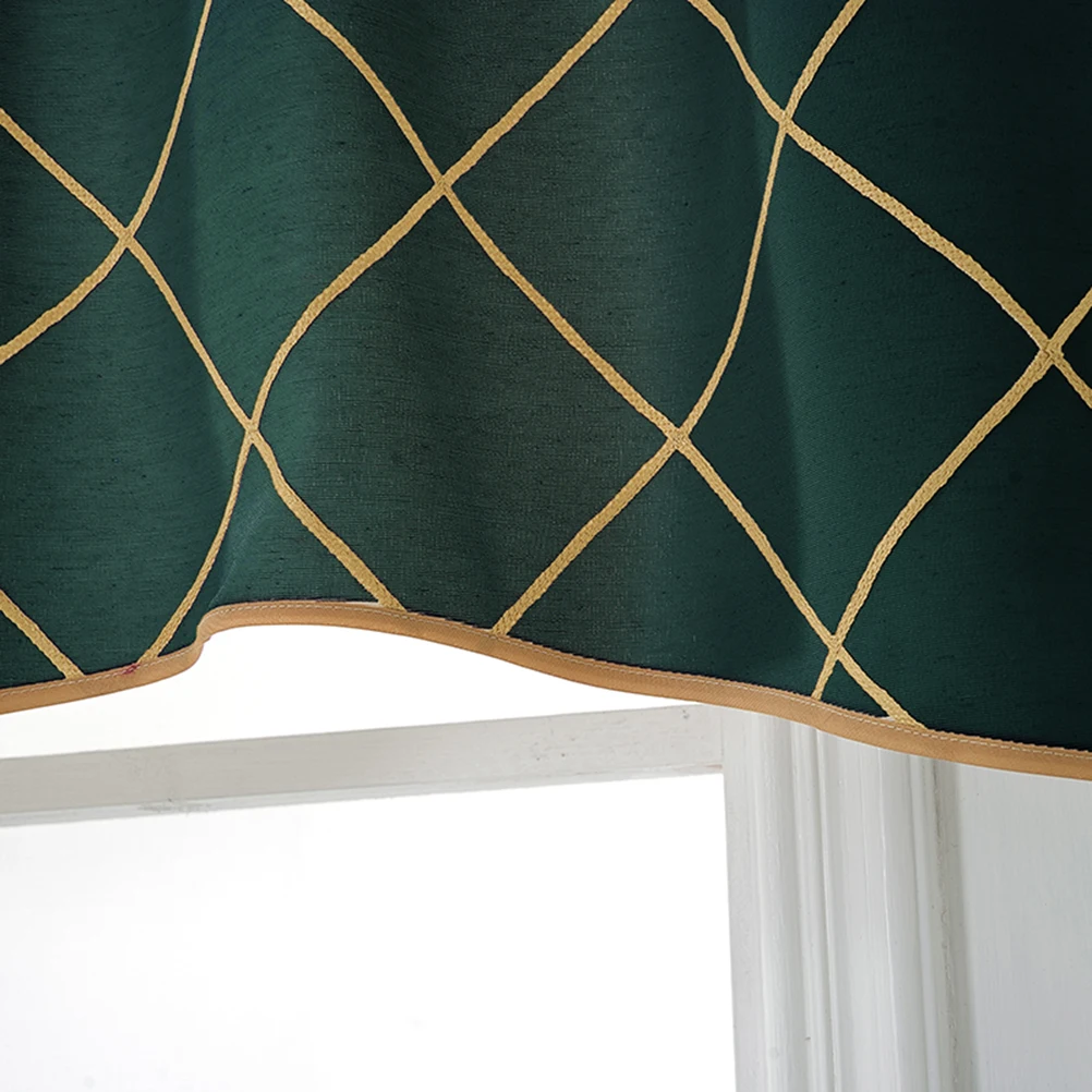 

Household Short Curtain Sector Curtain Window Short Curtains for Kitchen Bar Cabinet (Geometric Dark Green Embroidery)