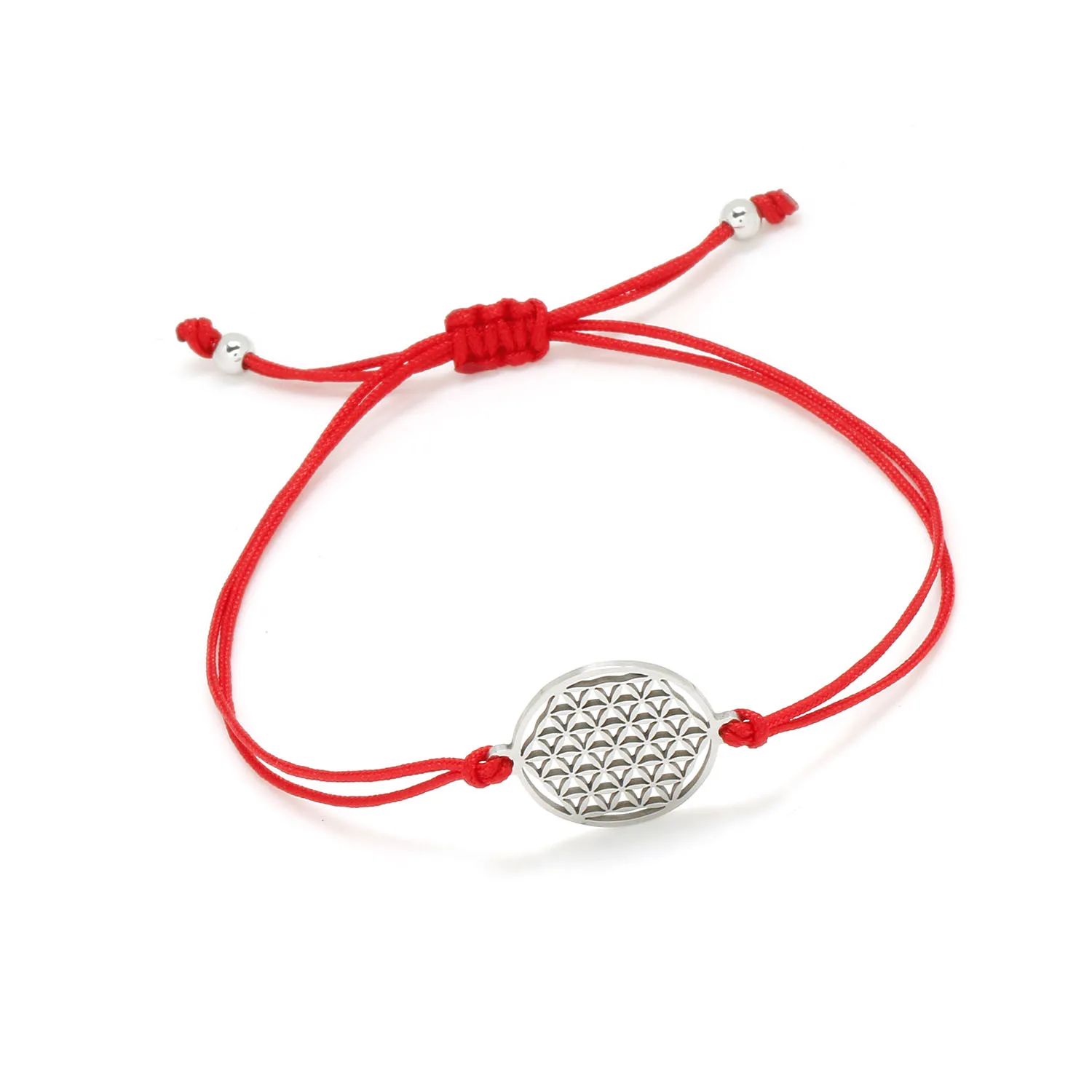 Gold-plated Stainless Steel Mirror Polish Round Reticulated Tracery Window Charm Bracelet Women Girl Red String Jewelry Present