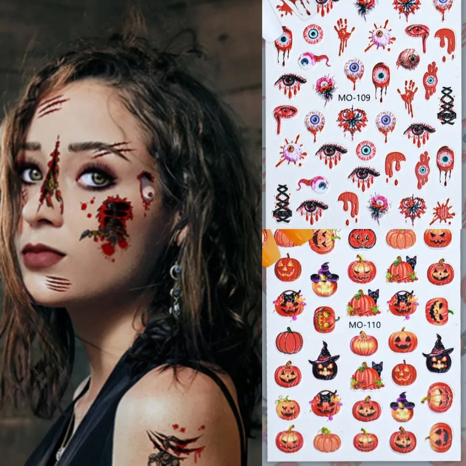 Icey Beauty Halloween Relief Makeup Sticker Pink Pumpkin Picture Skull Scar Bleeding Stitching Funny Adhesive Nail Sticker