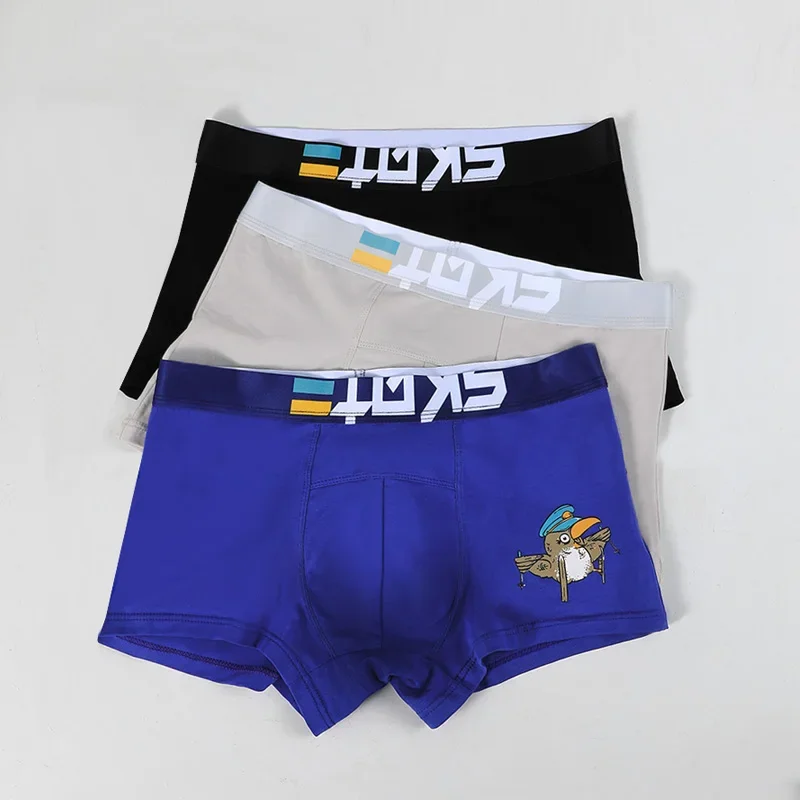 1 قطعة الملابس الداخلية للرجال الملاكمين القطنية الرقيقة شخصية الشباب موضة مريحة للتنفس أربعة زوايا أسفل السراويل الرأس