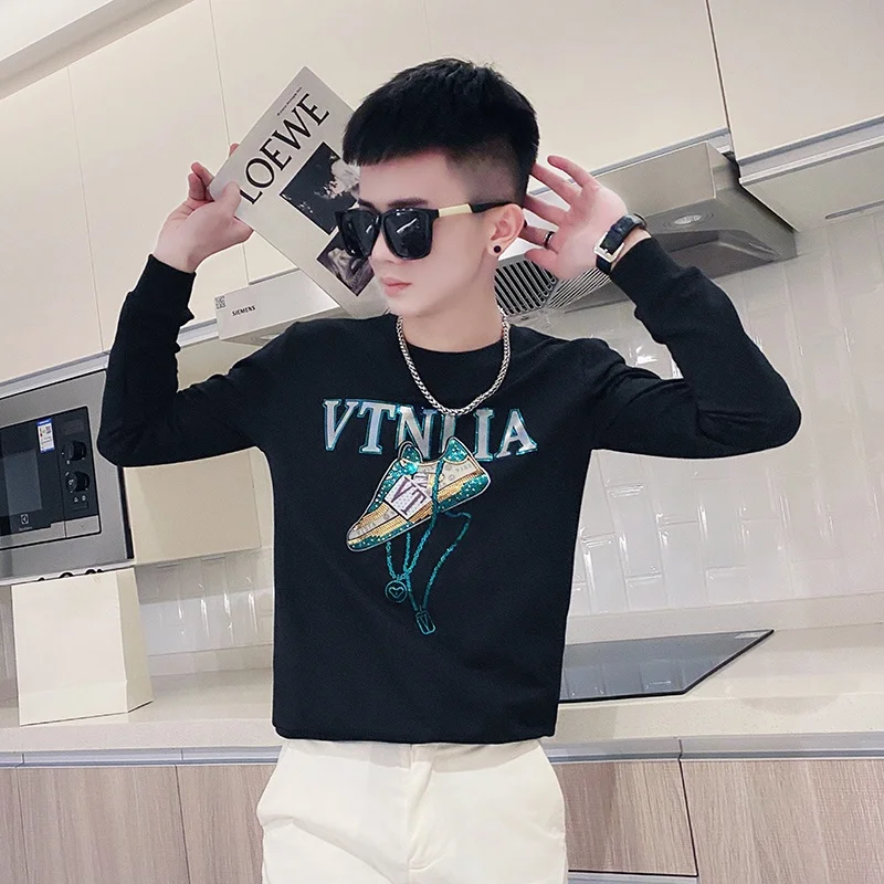 

Мужская повседневная толстовка Slim Fit, размер S, для роста 55 см, весна-осень, молодежный тренд, футболка с круглым вырезом