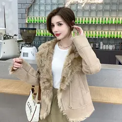 Women's Little Lake Sheep Soft and Comfortable Fur Coat with a Large Turnover Collar Lamb Hair Short Genuine Leather