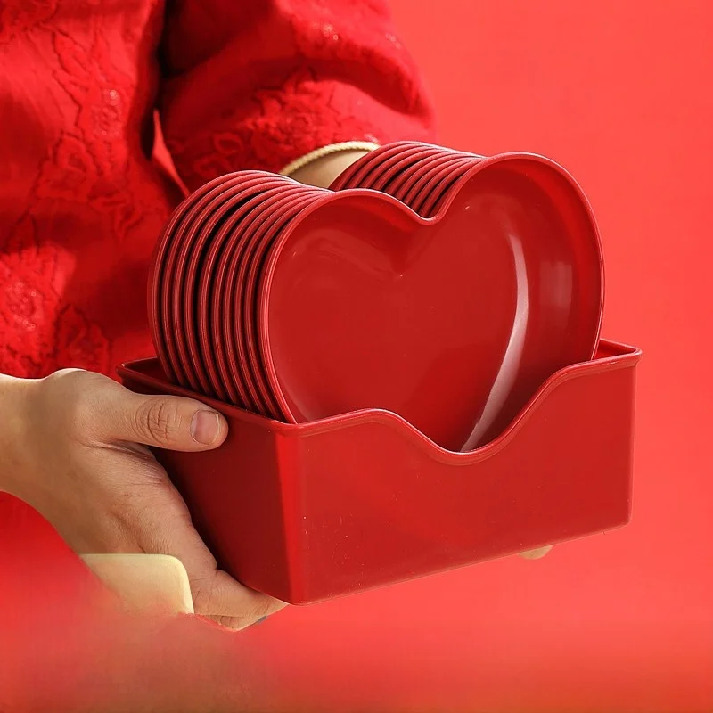 

Large Heart aped Red Fruit Tray for Home Use Tea Table Snas Derts Bone Spitting Di Dining Table Utensils Nordic Sle