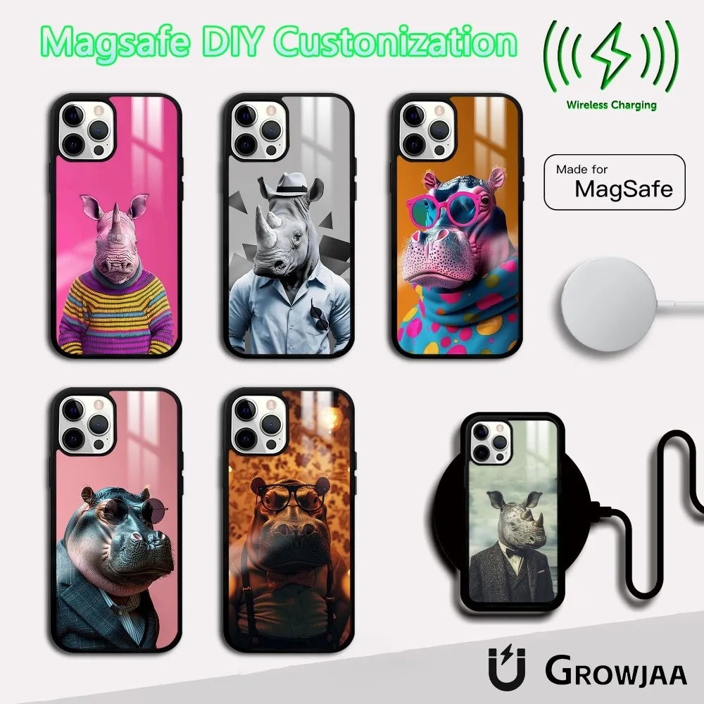 

Funny Hipster hippo Phone Case For iPhone 16 15 14 13 12 11 Pro Max Plus Mini Magsafe Mirror Wireless Magnetic Cover