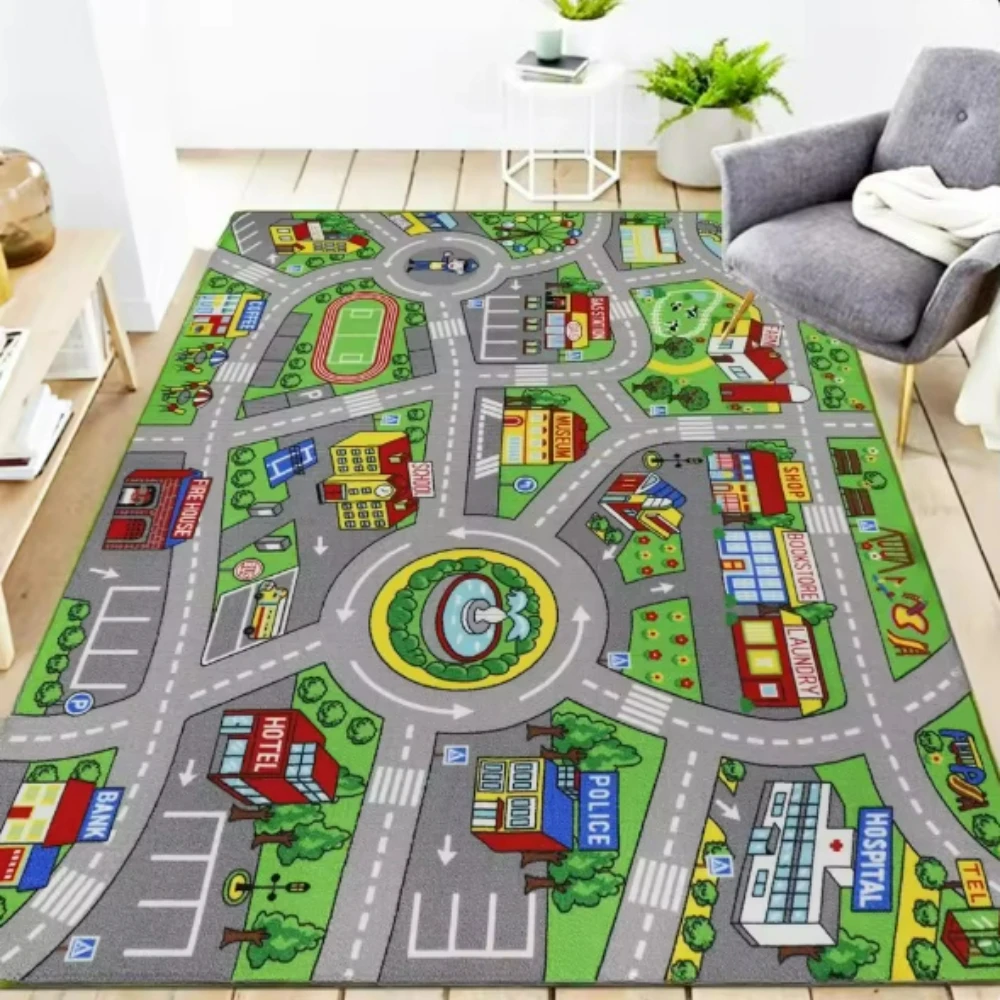 Playful Interactive Traffic Play Mat Non-Slip Learning Rug for Kids Room or Play Area – Compatible with Toy Cars, Home Decor