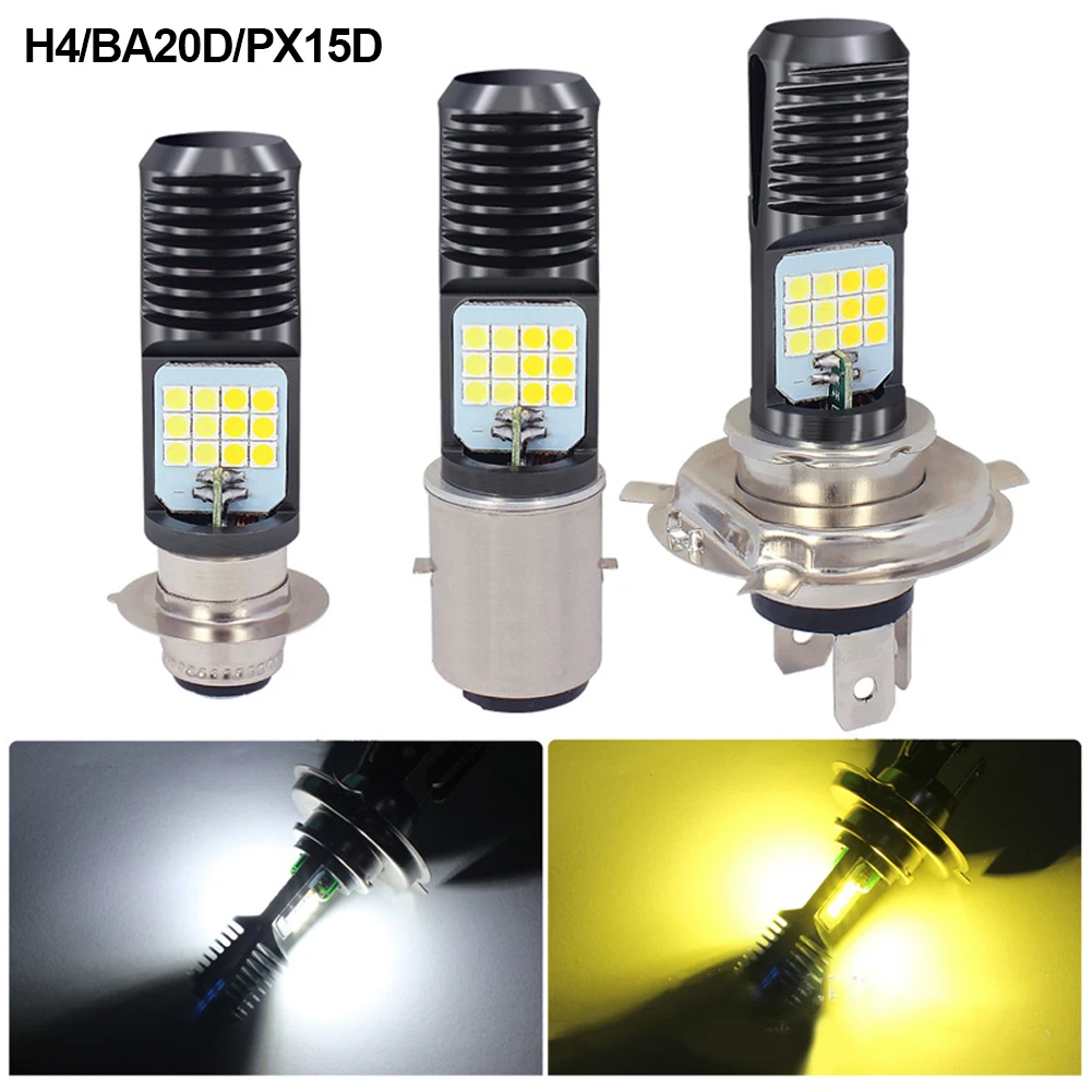 Motorcycle H4 HS1 BA20D P15D Headlight 3030 24MSD LED Light Bulbs Dual Color White Yellow Plug And Play For ATV Moped Bike