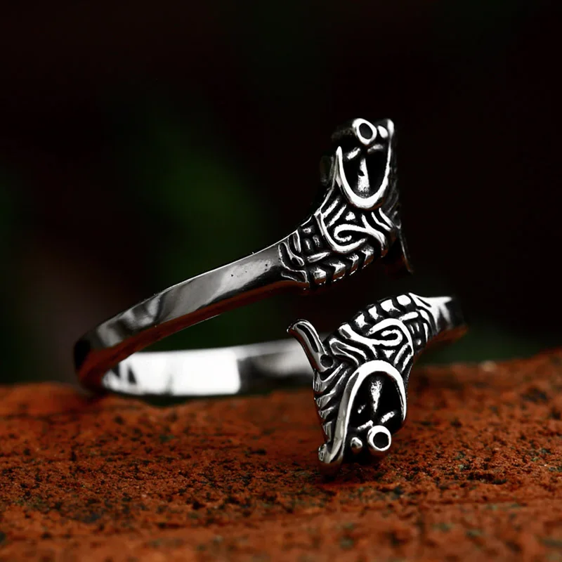 BEIER 2023 New Fashion Viking Double Wolf Head Ring Adjustable Men\'s Ring Animal Gothic Jewelry Gift For Boyfriend