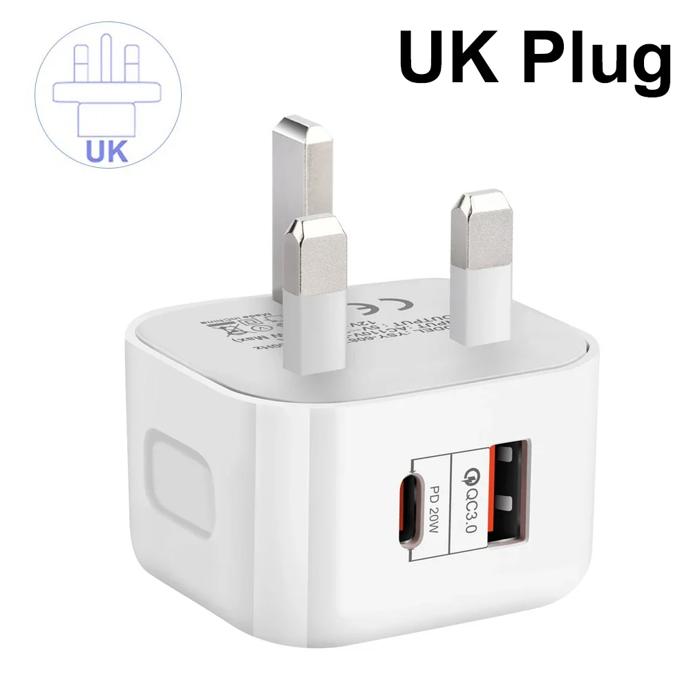 Quick 20W Dual Ports Wall Charger Type-C USB PD Phone Fast Charger Super Quick Charging Power Adapters EU/US/UK Plug For iPhone
