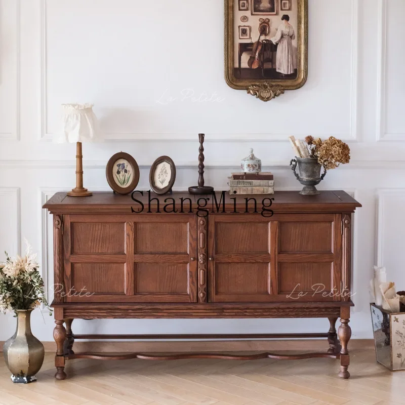 

SM Household retro solid wood dining side cabinet Antique storage partition cabinet Old locker at the entrance