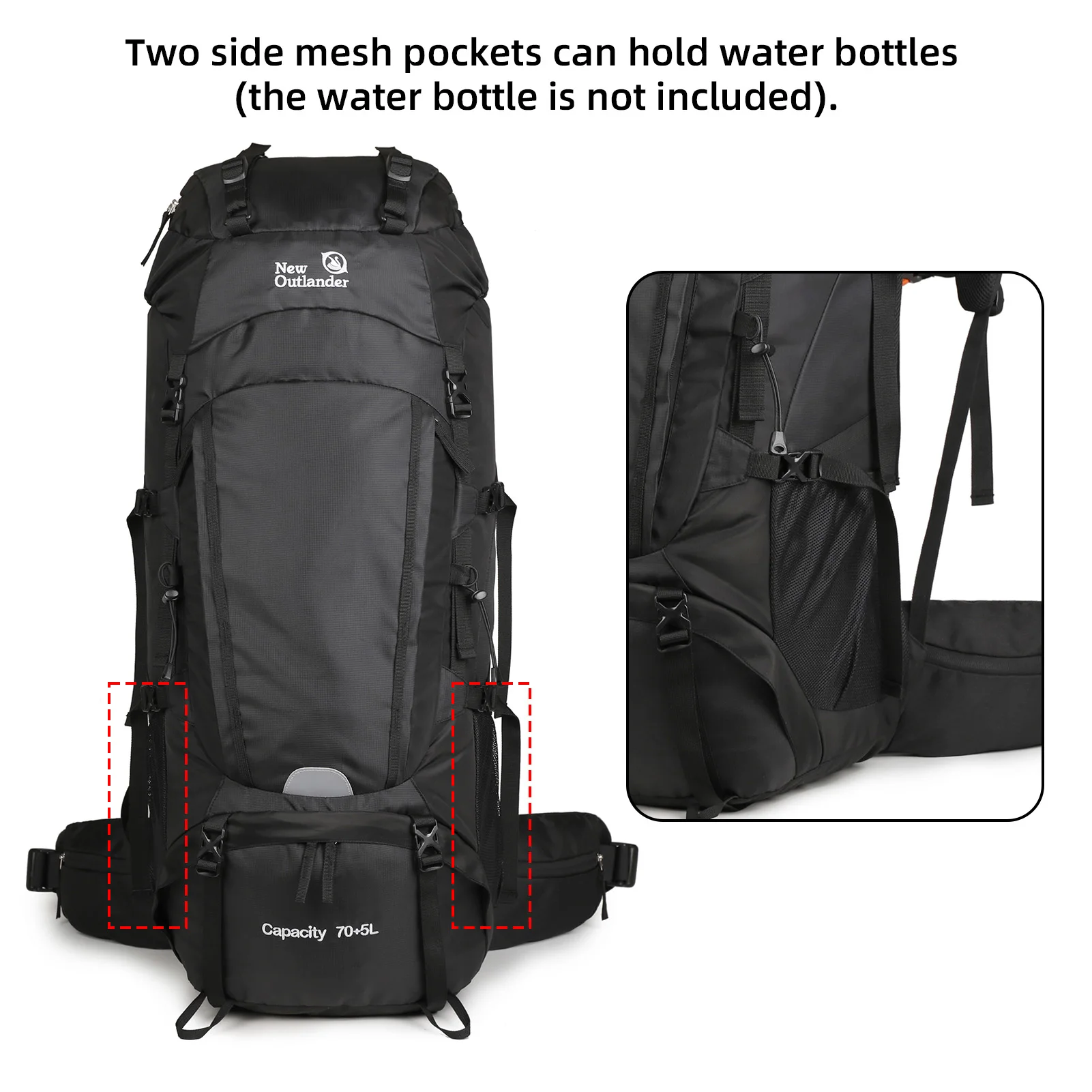 حقيبة ظهر للسفر، حقيبة ظهر للمشي لمسافات طويلة سعة 75 لتر، حقيبة ظهر للتخييم بسعة كبيرة مع غطاء للمطر، حقيبة ظهر للمستودع #3