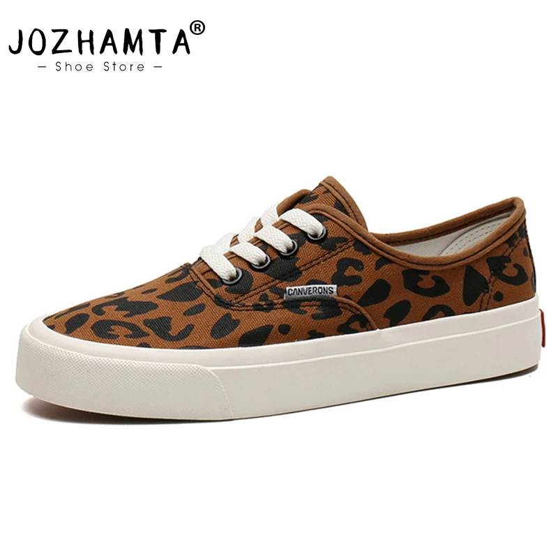 JOZHAMTA Size 35-44 Women Flats Sneakers Ins Fashion Leopard Low Heels Summer Shoes 2025 Lace-Up Tennis Athletic Daily Dress