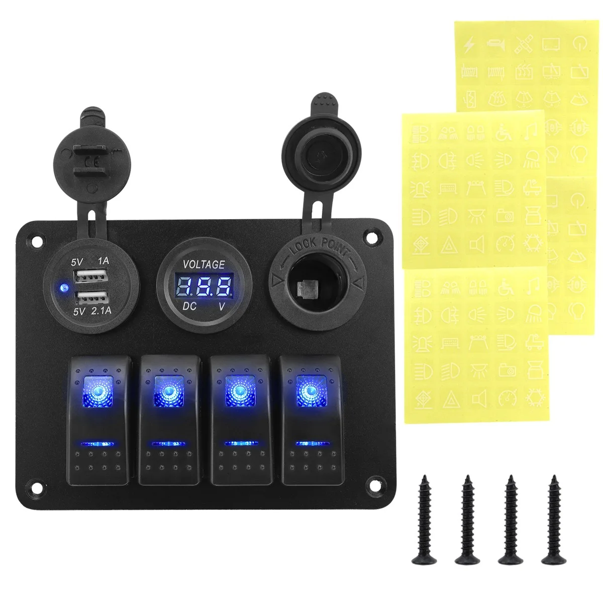 MARINE ACCESSORIES 4+3 GANG ROCKER SWITCH PANEL, 3.1A DUAL USB CAR CHARGER, WATERPROOF DIGITAL VOLTMETER CIGARETTE LIGHTER SOCKE - view 6